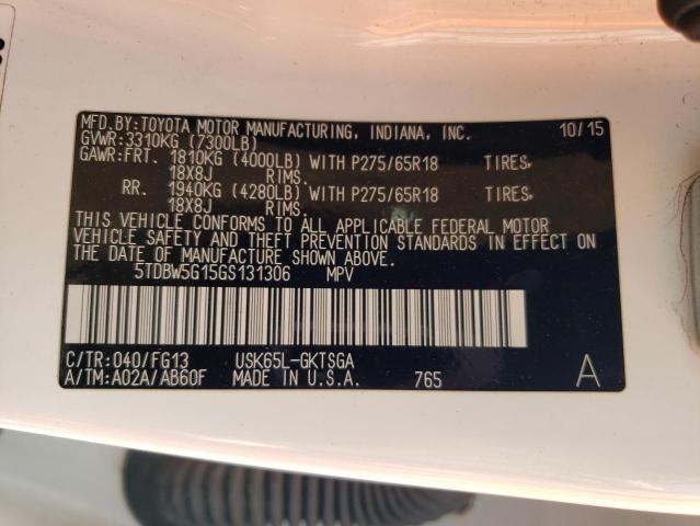 Photo 14 from auction – 2016 TOYOTA SEQUOIA SR with VIN 5TDBW5G15GS131306