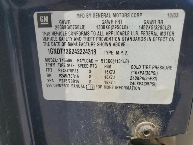 Photo 14 from auction – 2004 CHEVROLET TRAILBLAZE with VIN 1GNDT13S242224318
