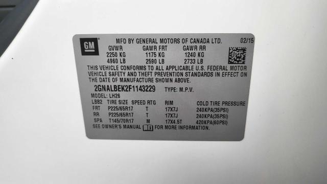 Photo 10 from auction – 2015 CHEVROLET EQUINOX LT with VIN 2GNALBEK2F1143229