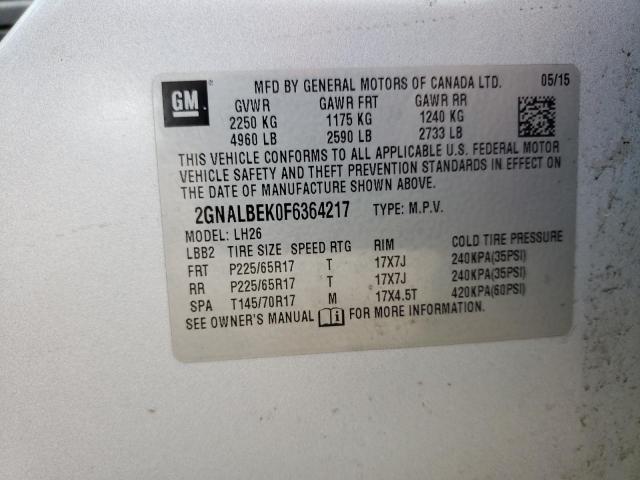 Photo 14 from auction – 2015 CHEVROLET EQUINOX LT with VIN 2GNALBEK0F6364217