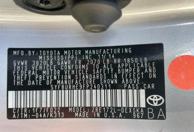 Photo 10 from auction – 2015 TOYOTA COROLLA L with VIN 5YFBURHE9FP240311