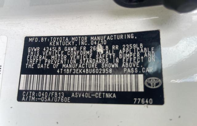 Photo 10 from auction – 2011 TOYOTA CAMRY BASE with VIN 4T1BF3EK4BU602958