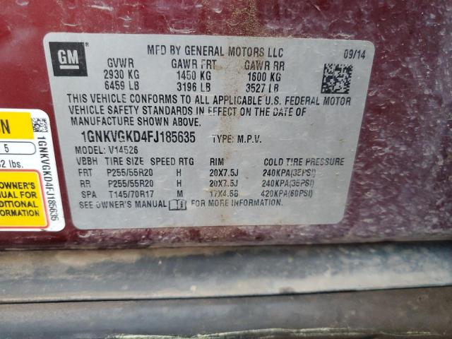 Photo 14 from auction – 2015 CHEVROLET TRAVERSE L with VIN 1GNKVGKD4FJ185635