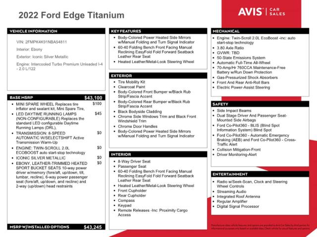 Photo 13 from auction – 2022 FORD EDGE TITAN with VIN 2FMPK4K91NBA54811