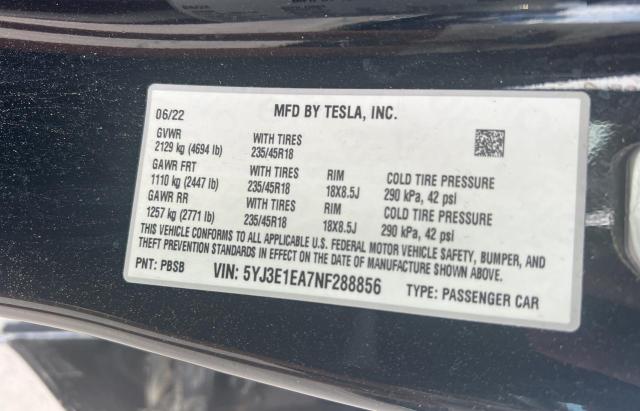 Photo 10 from auction – 2022 TESLA MODEL 3 with VIN 5YJ3E1EA7NF288856