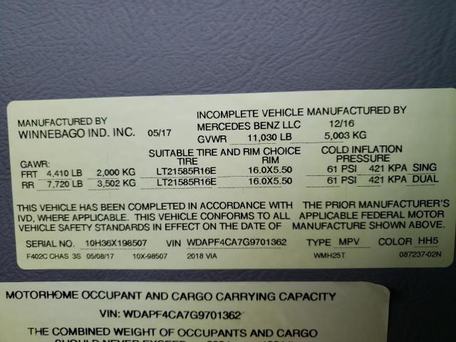 Photo 10 from auction – 2016 WINNEBAGO VIA with VIN WDAPF4CA7G9701362