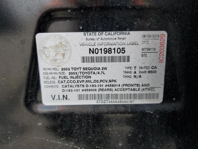 Photo 14 from auction – 2003 TOYOTA SEQUOIA SR with VIN 5TDZT34A93S200167
