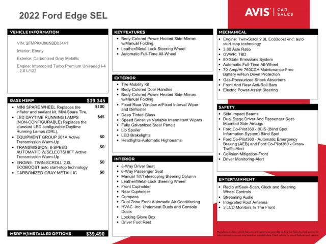 Photo 12 from auction – 2022 FORD EDGE SEL with VIN 2FMPK4J98NBB03441
