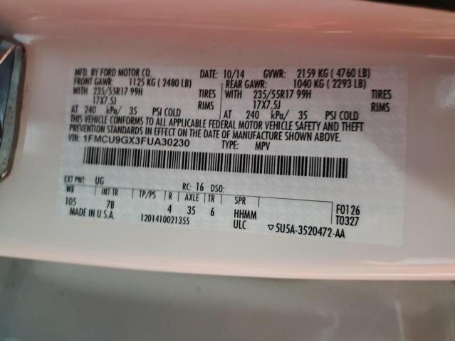 Photo 14 from auction – 2015 FORD ESCAPE SE with VIN 1FMCU9GX3FUA30230