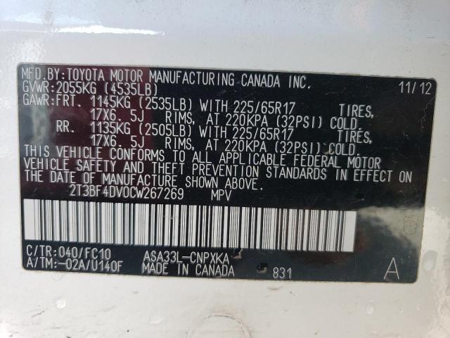 Photo 14 from auction – 2012 TOYOTA RAV4 with VIN 2T3BF4DV0CW267269