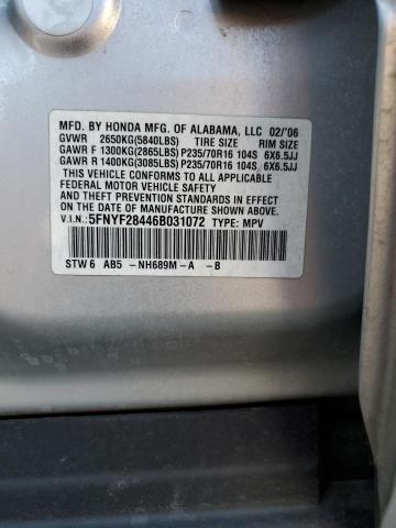 Фото 14 с аукциона – 2006 HONDA PILOT EX с VIN 5FNYF28446B031072