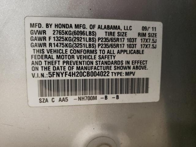 Photo 14 from auction – 2012 HONDA PILOT LX with VIN 5FNYF4H20CB004022