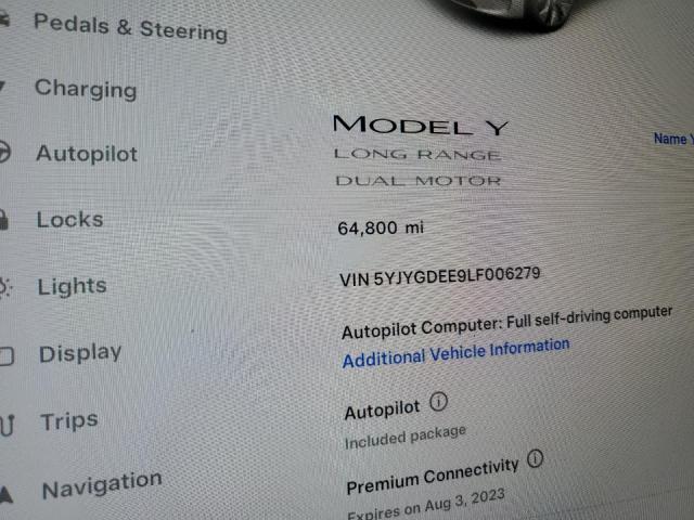 Photo 9 from auction – 2020 TESLA MODEL Y with VIN 5YJYGDEE9LF006279