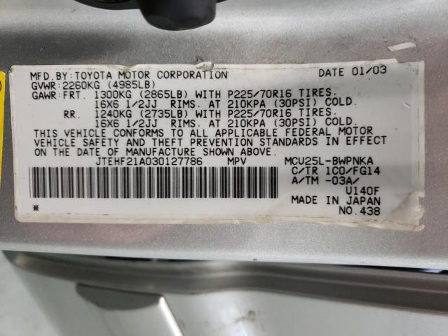 Photo 14 from auction – 2003 TOYOTA HIGHLANDER with VIN JTEHF21A030127786