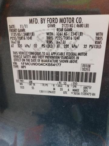 Photo 14 from auction – 2012 FORD ESCAPE XLT with VIN 1FMCU9DG4CKB54177