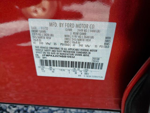Photo 14 from auction – 2022 FORD EDGE SEL with VIN 2FMPK4J97NBB10932