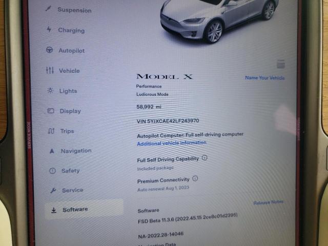 Photo 9 from auction – 2020 TESLA MODEL X with VIN 5YJXCAE42LF243970