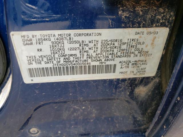 Photo 14 from auction – 2004 TOYOTA RAV4 with VIN JTEHD20V540005646