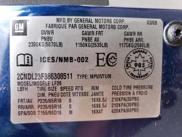 Photo 14 from auction – 2008 CHEVROLET EQUINOX LS with VIN 2CNDL23F386308511