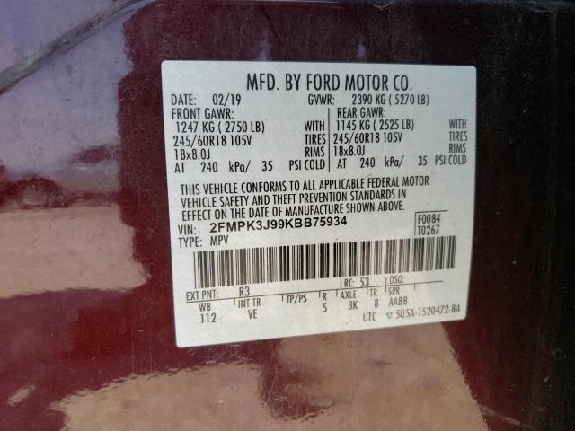 Photo 14 from auction – 2019 FORD EDGE SEL with VIN 2FMPK3J99KBB75934