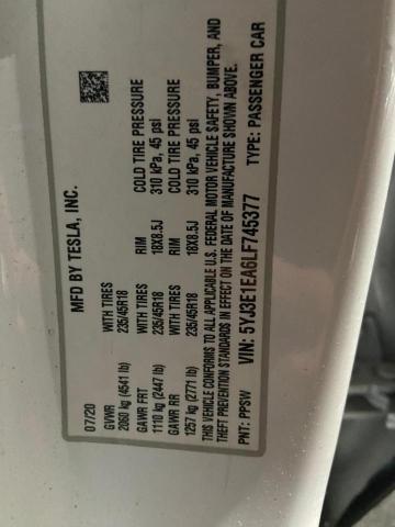 Photo 10 from auction – 2020 TESLA MODEL 3 with VIN 5YJ3E1EA6LF745377