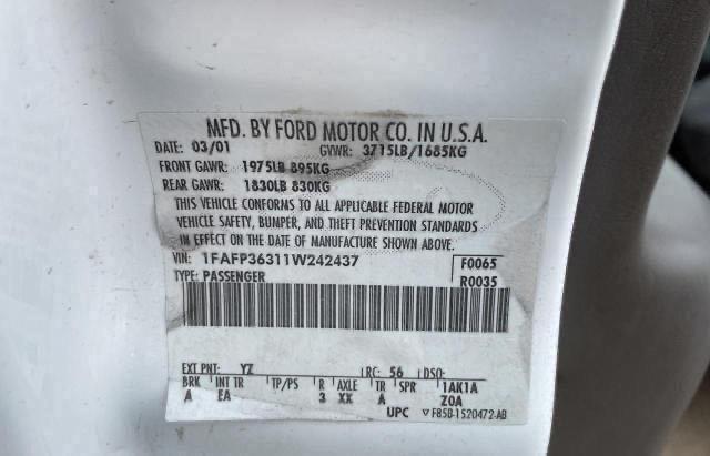 Photo 10 from auction – 2001 FORD FOCUS SE with VIN 1FAFP36311W242437