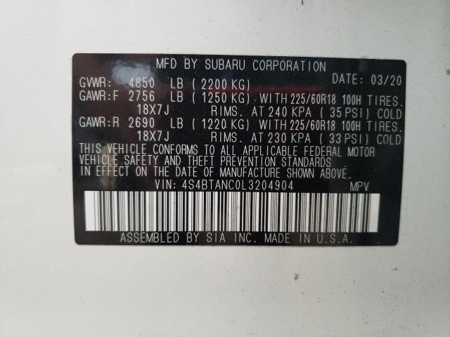 Photo 14 from auction – 2020 SUBARU OUTBACK LI with VIN 4S4BTANC0L3204904
