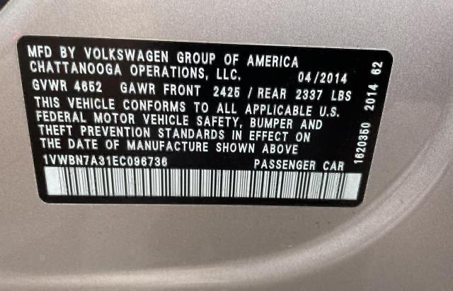 Photo 10 from auction – 2014 VOLKSWAGEN PASSAT SE with VIN 1VWBN7A31EC096736