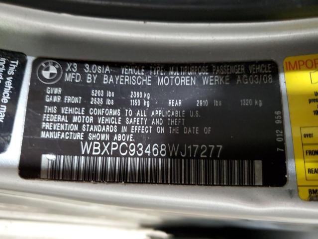 Photo 14 from auction – 2008 BMW X3 3.0SI with VIN WBXPC93468WJ17277