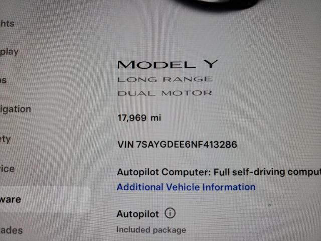 Photo 9 from auction – 2022 TESLA MODEL Y with VIN 7SAYGDEE6NF413286