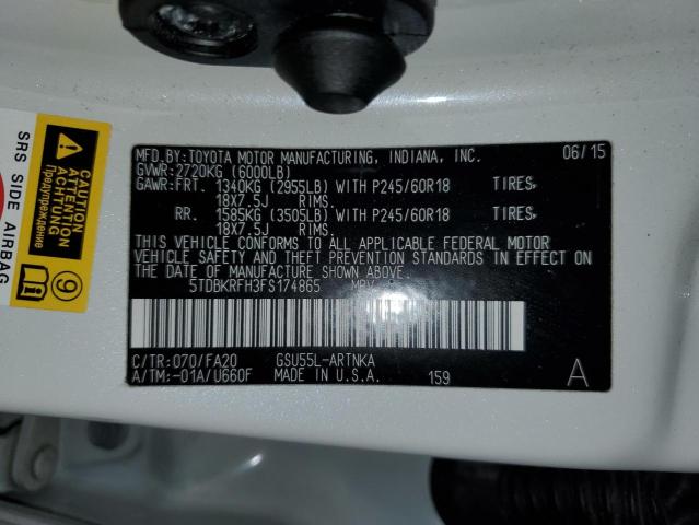 Photo 14 from auction – 2015 TOYOTA HIGHLANDER with VIN 5TDBKRFH3FS174865