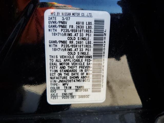 Photo 14 from auction – 2007 NISSAN MURANO SL with VIN JN8AZ08T47W519072