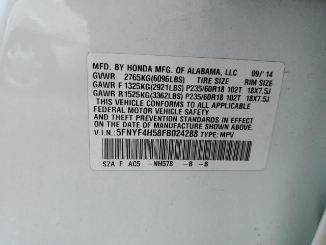 Photo 14 from auction – 2015 HONDA PILOT EXL with VIN 5FNYF4H58FB024288