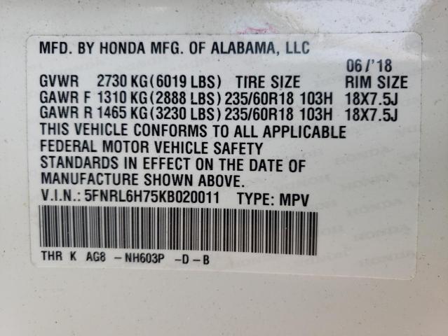Photo 14 from auction – 2019 HONDA ODYSSEY EX with VIN 5FNRL6H75KB020011