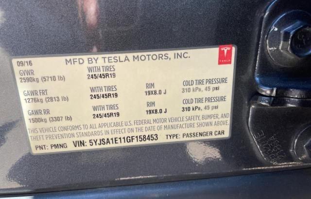 Photo 10 from auction – 2016 TESLA MODEL S with VIN 5YJSA1E11GF158453