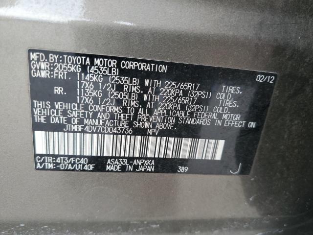 Photo 14 from auction – 2012 TOYOTA RAV4 with VIN JTMBF4DV7CD043736