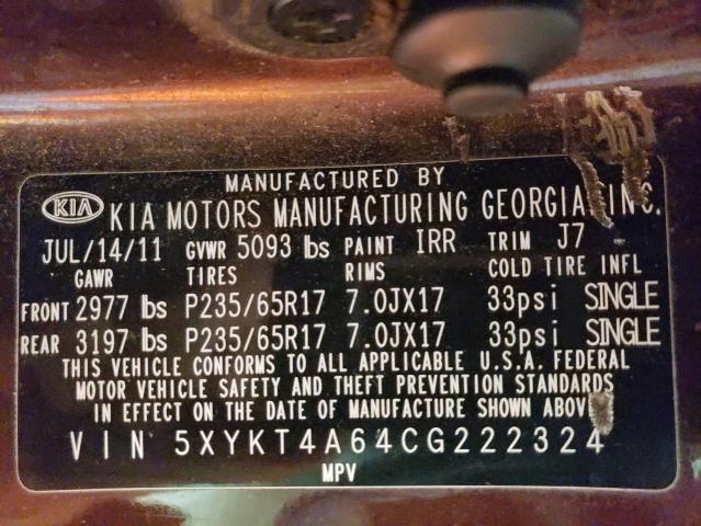 Photo 14 from auction – 2012 KIA SORENTO BA with VIN 5XYKT4A64CG222324