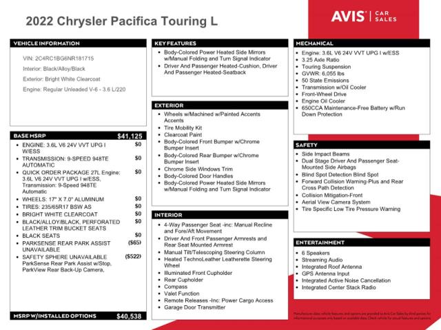 Photo 12 from auction – 2022 CHRYSLER PACIFICA T with VIN 2C4RC1BG6NR181715