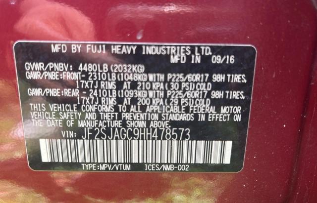 Photo 10 from auction – 2017 SUBARU FORESTER 2 with VIN JF2SJAGC9HH478573