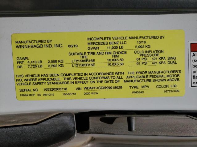 Photo 10 from auction – 2020 WNBG MOTORHOME with VIN WDAPF4CD8KN018029