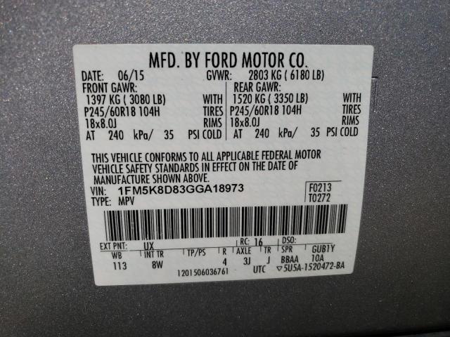 Photo 14 from auction – 2016 FORD EXPLORER X with VIN 1FM5K8D83GGA18973