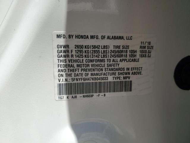 Photo 14 from auction – 2019 HONDA PILOT EXL with VIN 5FNYF6H47KB045033