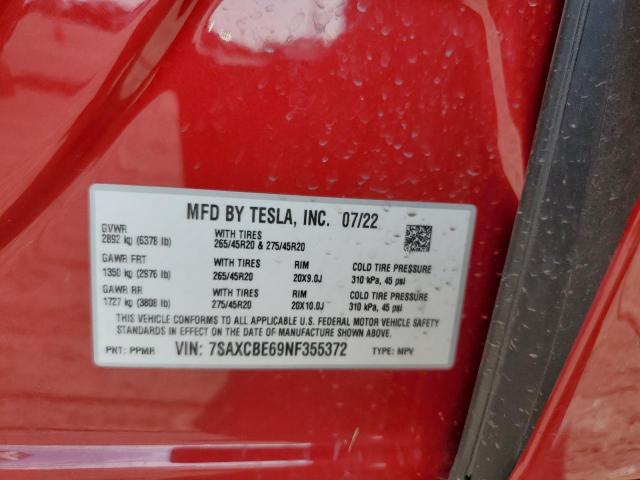 Photo 14 from auction – 2022 TESLA MODEL X with VIN 7SAXCBE69NF355372