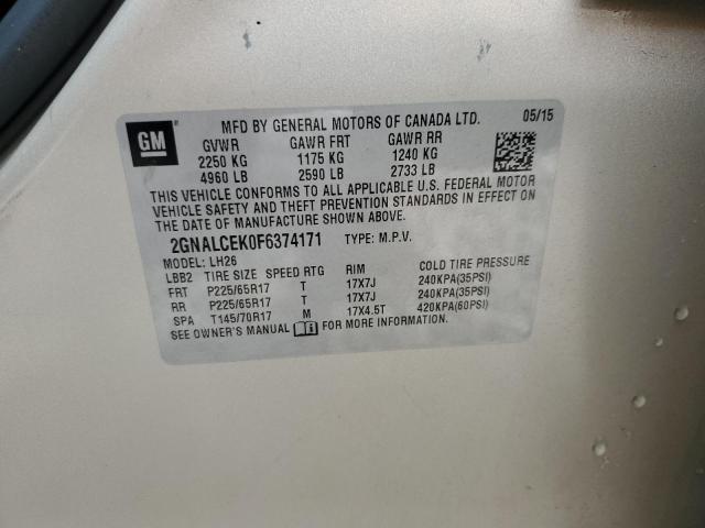 Photo 14 from auction – 2015 CHEVROLET EQUINOX LT with VIN 2GNALCEK0F6374171