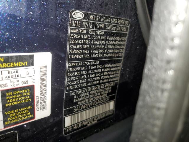 Foto 14 de la subasta – 2016 LAND ROVER RANGE ROVE con VIN SALWR2VF4GA650231