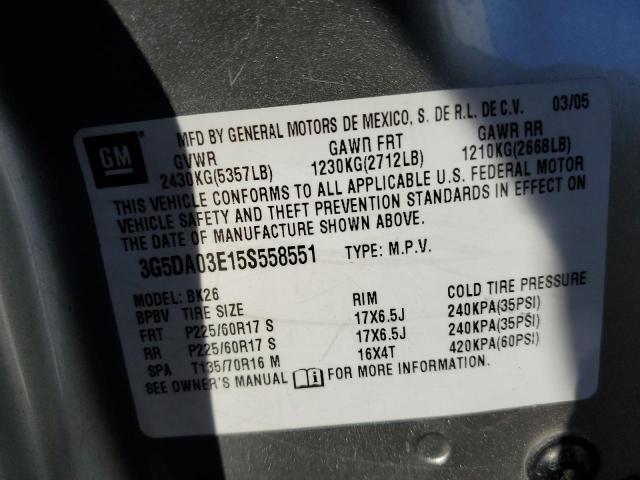 Photo 14 from auction – 2005 BUICK RENDEZVOUS with VIN 3G5DA03E15S558551