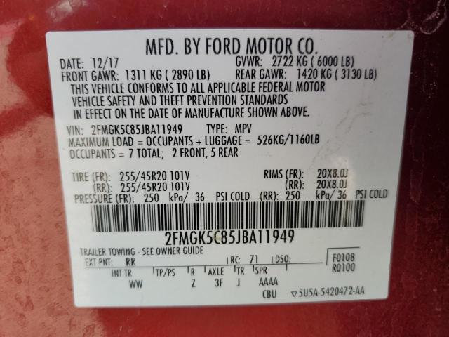 Photo 14 from auction – 2018 FORD FLEX SEL with VIN 2FMGK5C85JBA11949
