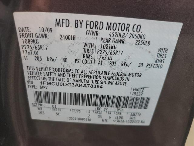 Photo 14 from auction – 2010 FORD ESCAPE XLT with VIN 1FMCU0DG3AKA78394