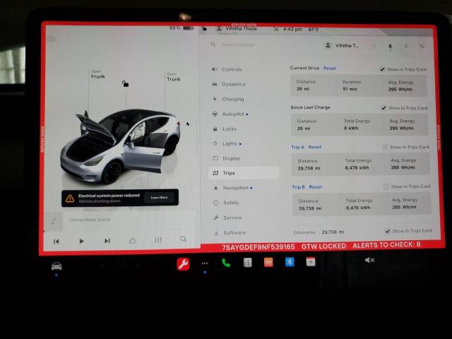 Photo 9 from auction – 2022 TESLA MODEL Y with VIN 7SAYGDEF9NF539165