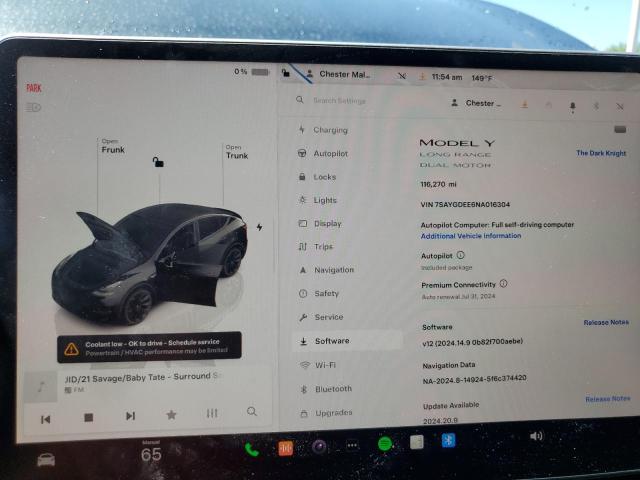 Photo 9 from auction – 2022 TESLA MODEL Y with VIN 7SAYGDEE6NA016304